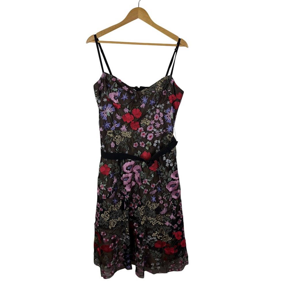 Dress the Population Black Floral Midi Dress with Red and Pink Embroidery - Picture 3 of 16
